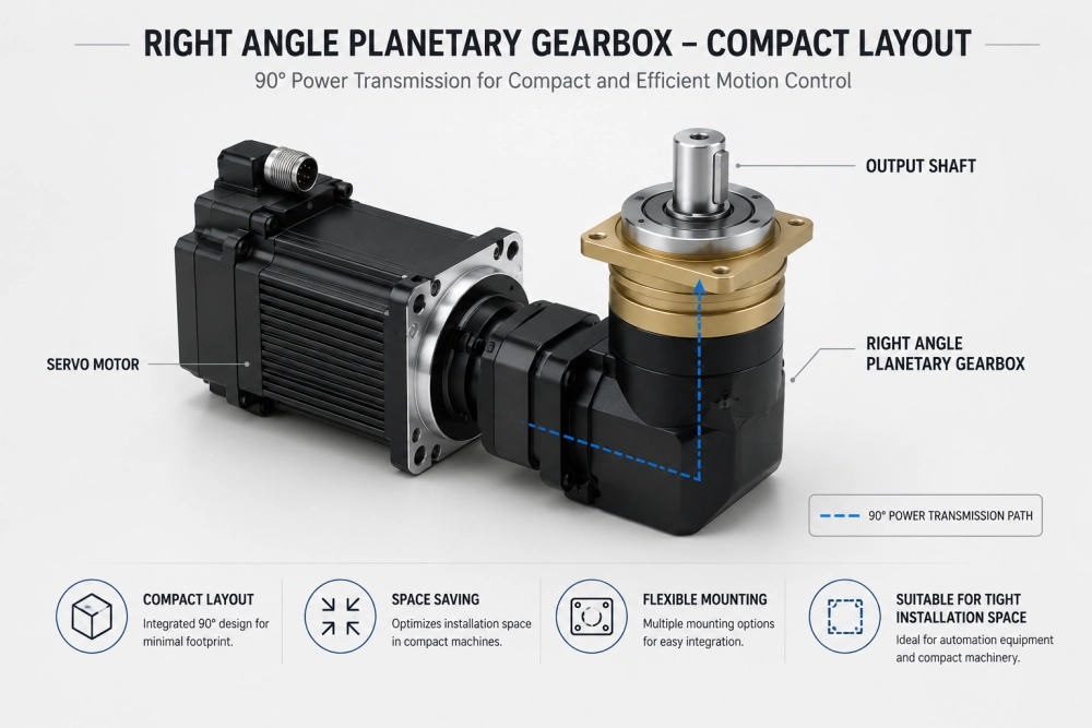 right angle planetary gearbox compact machine layout